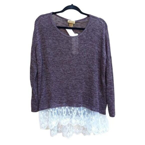 90's Wrangler Western Grunge Marled Knit Oversized Tunic Top  Lace Hem Wine Sz S - Picture 2 of 12